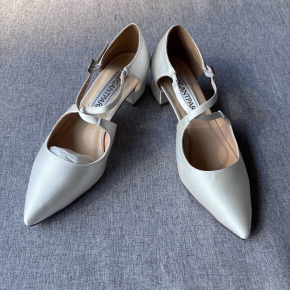 Satin Bridal Evening Low Heel Chunky Shoes, Pointed Toe, Block Heel Pumps 7.5 - Picture 1 of 8